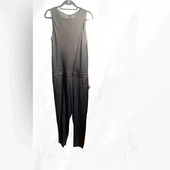Rag and bone day 2 nite stylish black sleeveless leather trim jumpsuit romper 6 - Picture 2 of 6